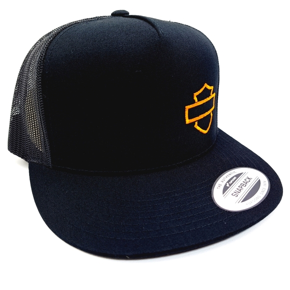 Harley Bar & Shield Flat Bill Snapback Baseball Cap Hat Black Embroidered - Picture 3 of 4